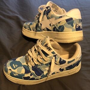 Bape Blue Camouflage with White Star Bapesta Shoes